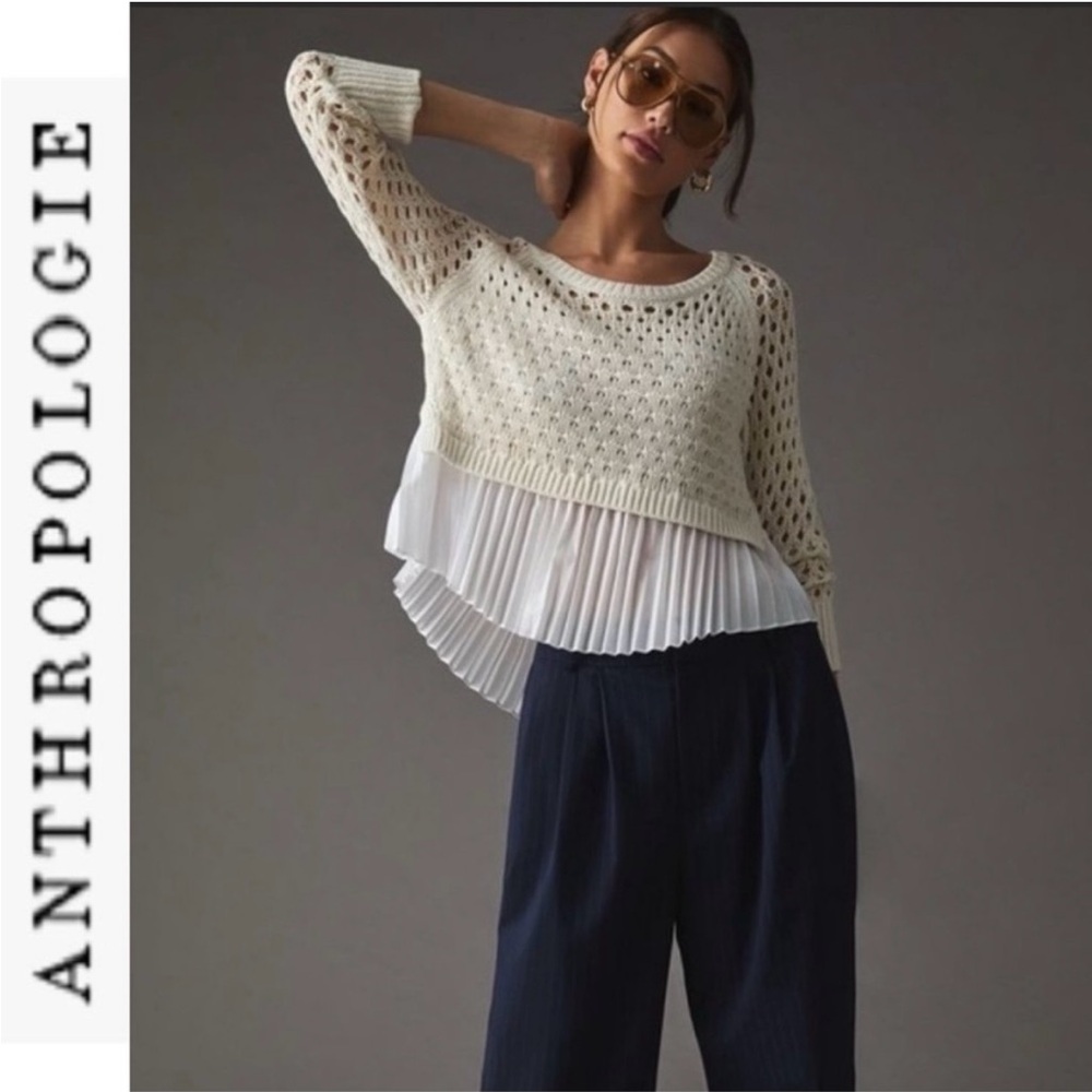 Anthropologie Maeve Layered Pleated Sweater